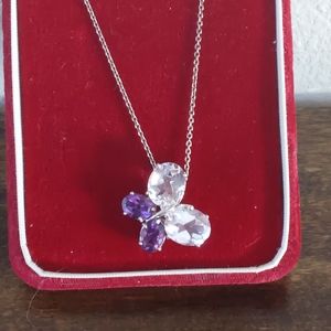 925 STERLING SILVER LARGE AMETHYST BUTTERFLY NECKLACE 18" FEBRUARY PURPLE